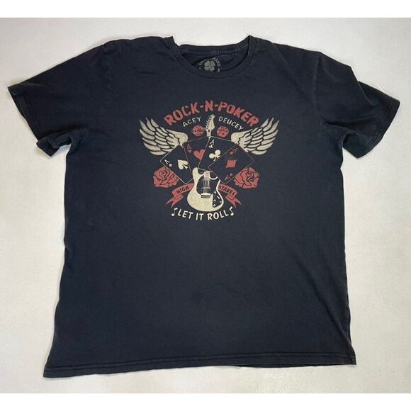 Lucky Brand Rock N Pocker Graphic T-shirt Men XL Black Short Sleeve - Picture 1 of 7